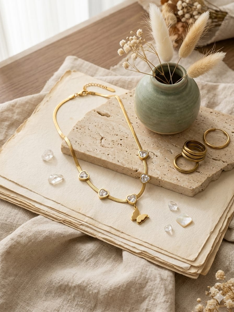 Butterfly Necklace with Zirconia Heart