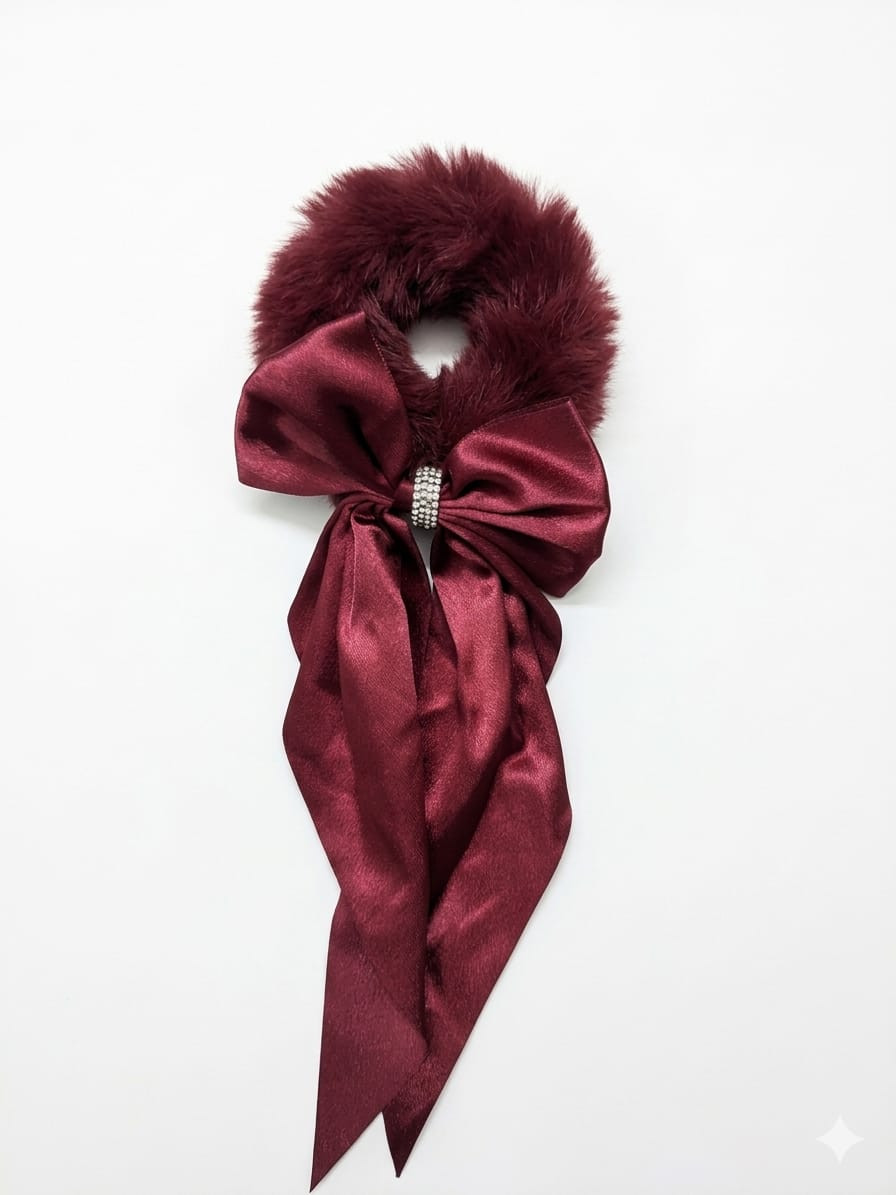 Fur Hair Bow Scrunchie/Pony