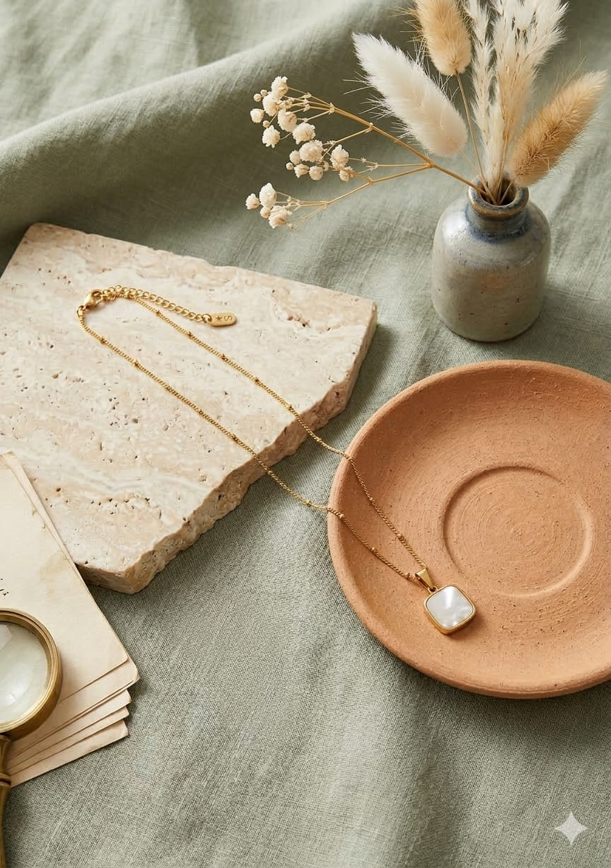 Square Pearl Pendant with Satellite Chain