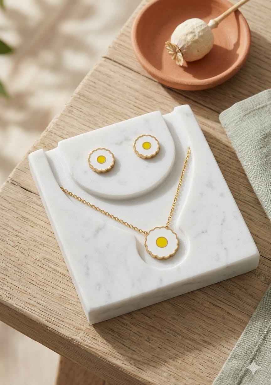 Daisy Flower Enamel Jewelry Set